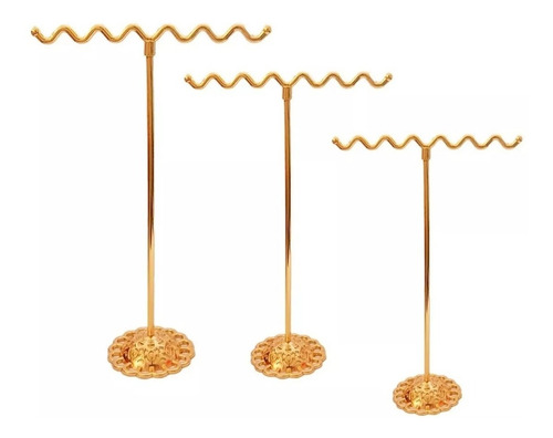 Set 3 Exhibidor Color Dorado De Aros Joyas Colgantes