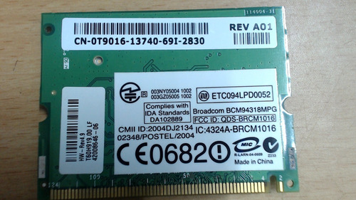 G Mini Pci Card Y8029 Dell Dw1370 Wireless 802.11b (Usado)