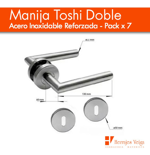 Imagen 2 de 10 de Manija Puerta Acero Inoxidable Toshi Doble Reforz Pack 7 U.
