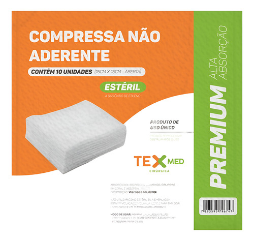 Compressa Não Aderente Estéril Texmed 45 Env (450 Unidades)