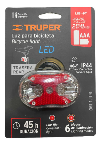 Lámpara Trasera Bicicleta Bmx Luz Led Rojo Seguridad 7 Modos