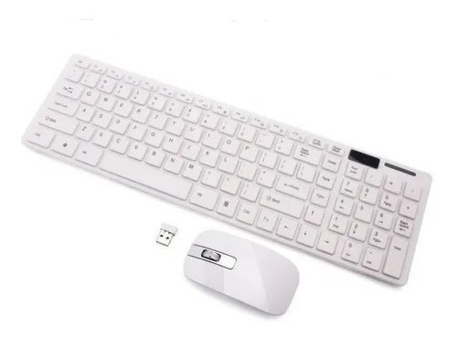 Teclado E Mouse Sem Fio Usb Wireless Ultra Thin Branco Idioma Português Brasil