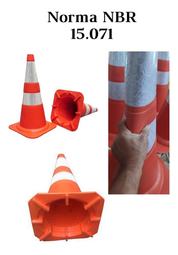 Kit 5 Cone Flexível 75cm Lar. Com Refletivo Norma Nbr 15 071