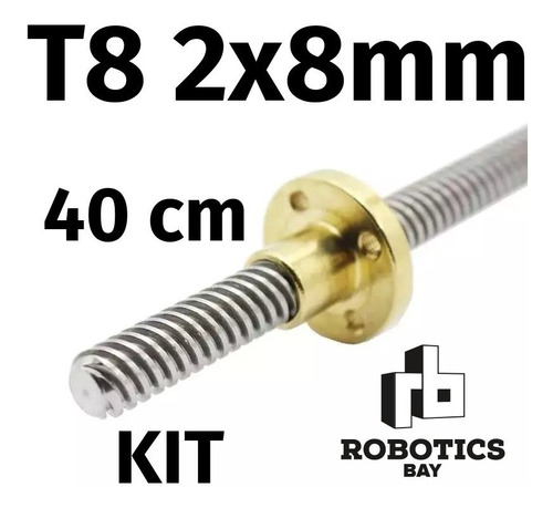 Kit Tornillo + Tuerca Thsl T8 2x8 400mm 40cm Varilla Acme