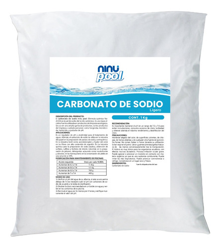 Imagen 1 de 5 de Carbonato De Sodio Ninu 1 Kg Nivelador De Ph