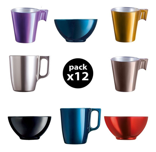 Juego X 12 Pz Flashy Colours Luminarc Taza Mug Bowl