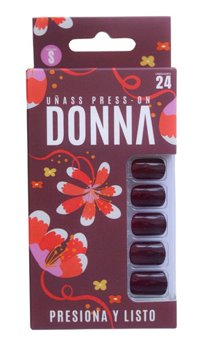 Uñas Press On Red Red Wine Autoadhesivas 24 Pcs Donna