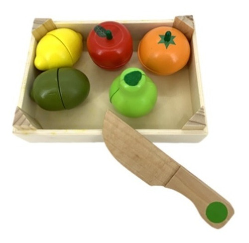 Imagen 3 de 4 de Corta Frutas Madera Con Cajoncito Iman Didactico Infantil