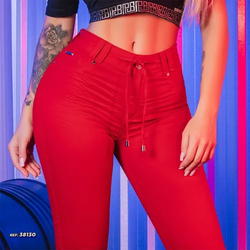 Cal a Feminina Vermelha Pit Bull Jeans Cintura Alta Oferta