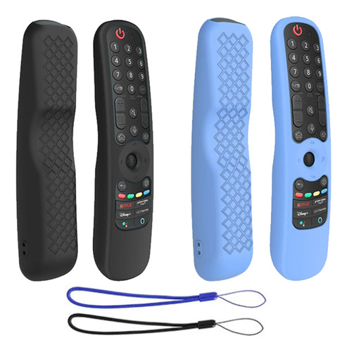 Funda De Control Para LG Tv Magic mr24ga mr24gn mr24gc mr23 mr22 mr21 Funda Protectora Con Control De Voz Alexa Funda Protectora De Silicona Para Mando A Distancia Funda Protectora (negro + Azul) 2pcs