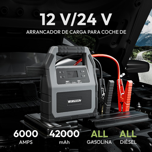 Arrancador Automático Portátil Con Batería 6000a, 12 V/24 V,