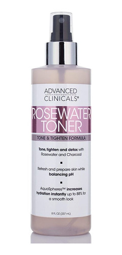 8oz Advanced Clinicals Rosewater Toner With Charcoal And Alo