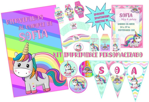 Kit Imprimible Personalizado Unicornio