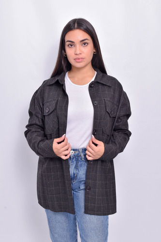 Camisaco Mujer Manga Larga Oversized Paño Cuadros