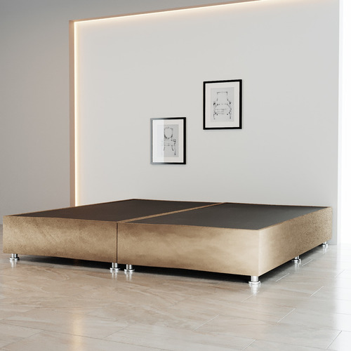 Base Cama Box De Madera Con Tapiz King Size Super Precio Color Terciopelo Capuchino