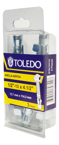 Ancla Arpón 1/2-13 X 4.1/2 3pz Toledo