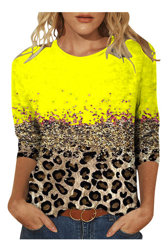 Playera Holgada Con Estampado De Leopardo Para Mujer, Camis