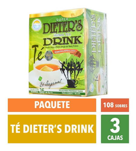 (3 Piezas) Té Dieters Drink (36 Sobres) La Salud Es Primero