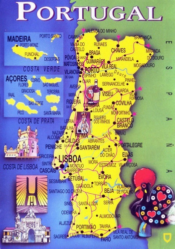Portugal - Mapa Turístico - Europa - Lámina 45x30 Cm.