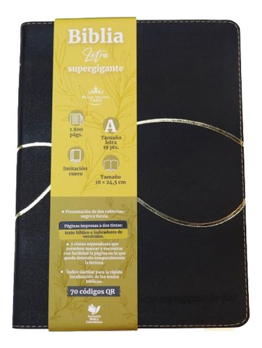 Biblia Rvr 60 Letra Súper Gigante, Negro Canto Dorado Qr