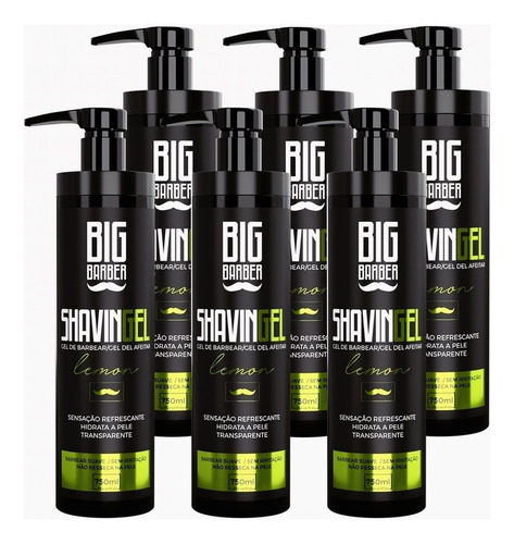 Shaving Gel De Barbear Big Barber 750ml Limão Combo 6 Unidad