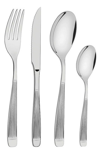 Juego Cubiertos Tramontina Acero Inox Cuchillos Asado 24 Pzs Color Plateado