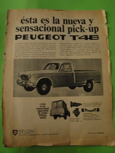 Publicidad Peugeot 403 Pick Up T4b Año 1968 Hoja Sola