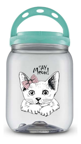 Pote Porta Ração 1,7 Litro Gato Tampa Verde Pet Plástico Baby Cat