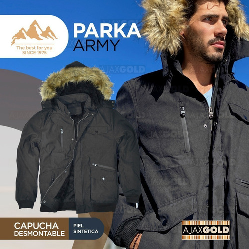 Imagen 4 de 6 de Campera Parka Hombre Invierno Forrada Gabardina Piel Lluvia