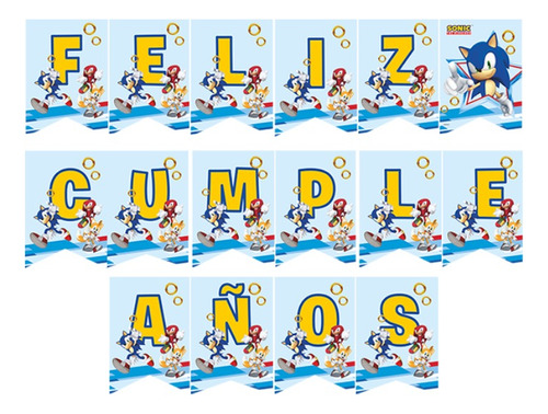 Banderín Feliz Cumpleaños Sonic Guirnalda 