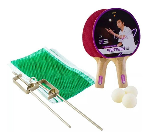 Set De Paletas Ping Pong Sensei 1 Estrella + Red Y Pelotas