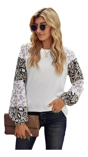 Blusa Para Dama Manga Larga Animal Print Leopardo Moderna