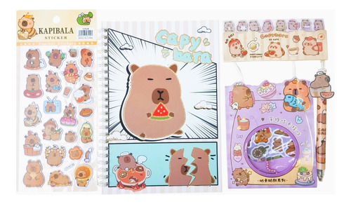 Capybara Box (incl. Caja) Set Papelería: Libreta Stickers...