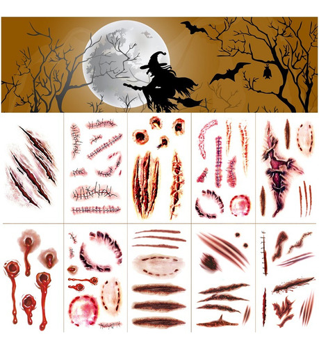 Halloween Zombie Cicatriz Tatuaje Pegatinas 12pcs