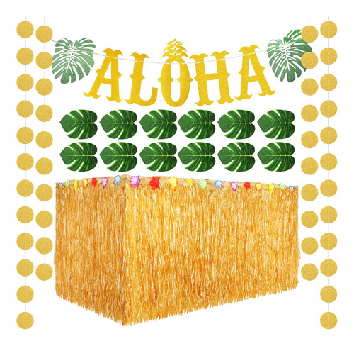 22 Piezas De Decoracion De Fiesta Hawaiana De Aloha Incluyen