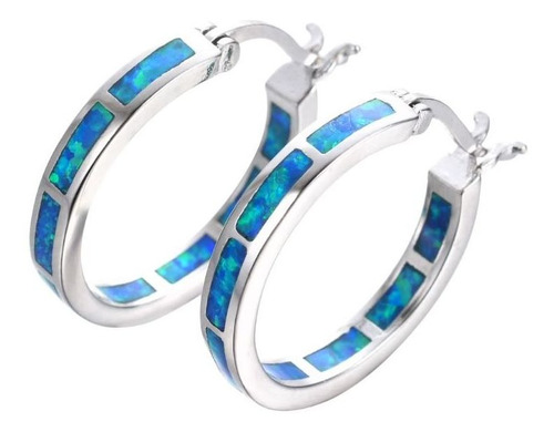 Pendientes De Aro Huggie De Ópalo Azul Chapados En Plata 925