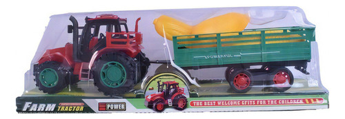 Tractor Vehículo De Granja Con Acoplado A Friccion 35 Cm Color Rojo Y Verde