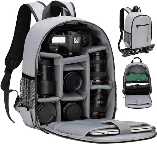 Backpack Tarion Para Dslr Laptop 13  Canon Nikon Gris 