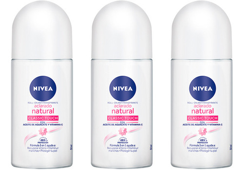 Nivea Deo Aclarado Natural Classic Touch Roll On 50ml (x3)