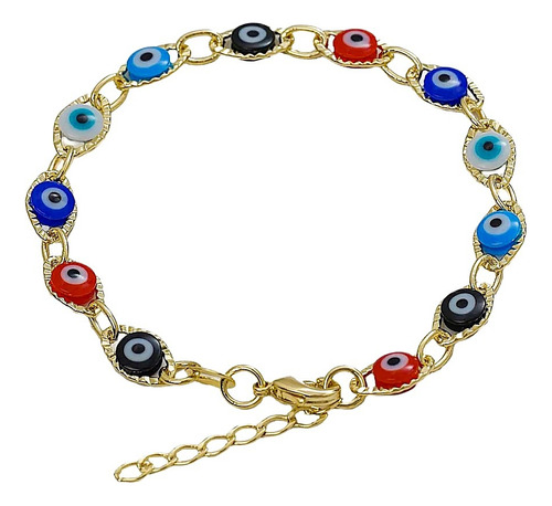 Pulsera Ojo Turco Multicolor 17cm Oro Laminado 18k