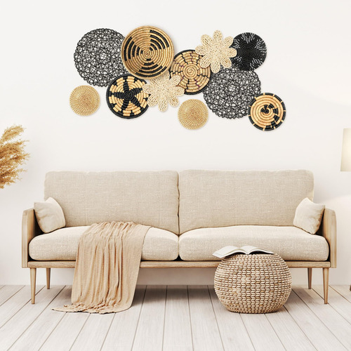 11 Platos Boho Deco De Pared Mimbre Tejido A Mano - Fresh