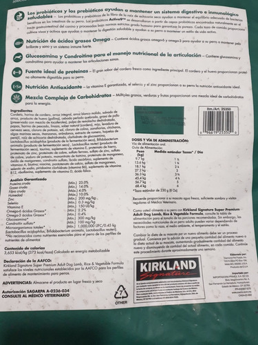 Imagen 2 de 3 de Croqueta Premium Perro Adulto Cordero Arroz 18.1kg Kirkland