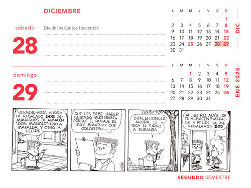 Calendário de mesa vermelho Maflada 2024
