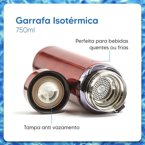 Garrafinha Térmica Inox Água Gelada/quente C/ Vedação 1000ml Cor 950 ML DOURADO