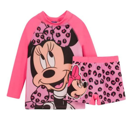 Remera Manga Larga Y Short De Baño Filtro Uv Minnie Mouse 