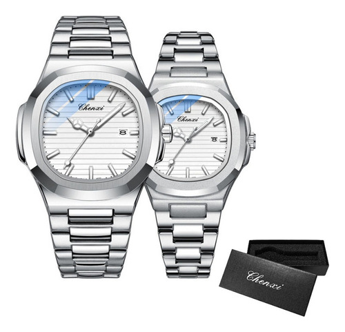 Reloj Chenxi Calendar Luminous Para Parejas, 2 Piezas Color Del Fondo Silver White