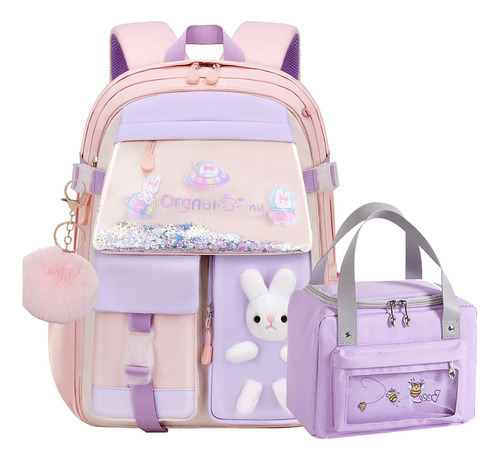 Mochila Kawaii Con Forma De Conejito Para Niñas, Con Loncher