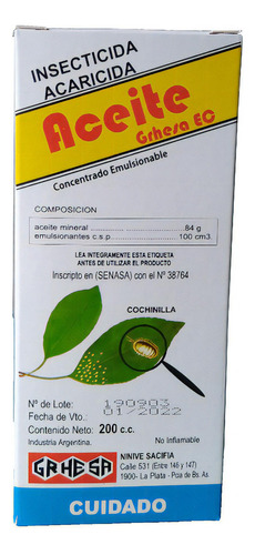 Insecticida Acaricida Aceite Grhesa Cochinillas 200 Cc