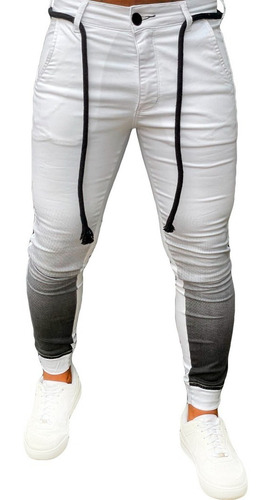 Imagem 2 de 3 de Calça Branca Slim Super Skinny Masculina Com Elastano