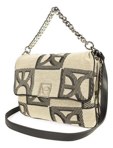 Bolsa Satchel Cloe Para Mujer Insignia Metálica En Iniciales Color Beige